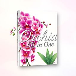 A stunning book cover for an 'Orchid All in One' guide, featuring a striking illustration of a variety of vibrant orchids cascading across the design