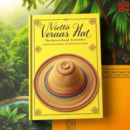 A beautiful book cover design featuring traditional Zenú indigenous vueltiao hats from Colombia