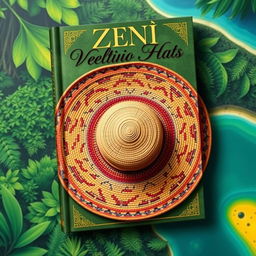 A beautiful book cover design featuring traditional Zenú indigenous vueltiao hats from Colombia