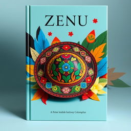 A striking book cover design featuring painted designs of the traditional Zenú indigenous vueltiao hat from Colombia