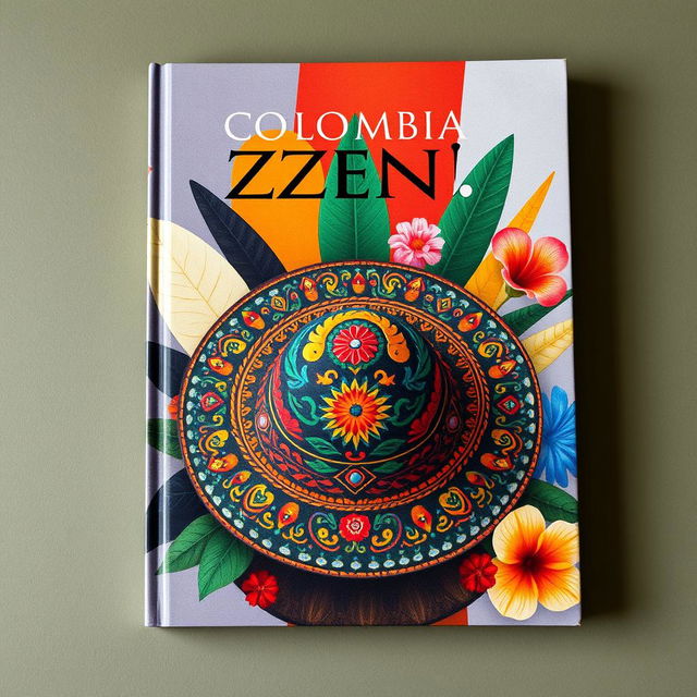 A striking book cover design featuring painted designs of the traditional Zenú indigenous vueltiao hat from Colombia