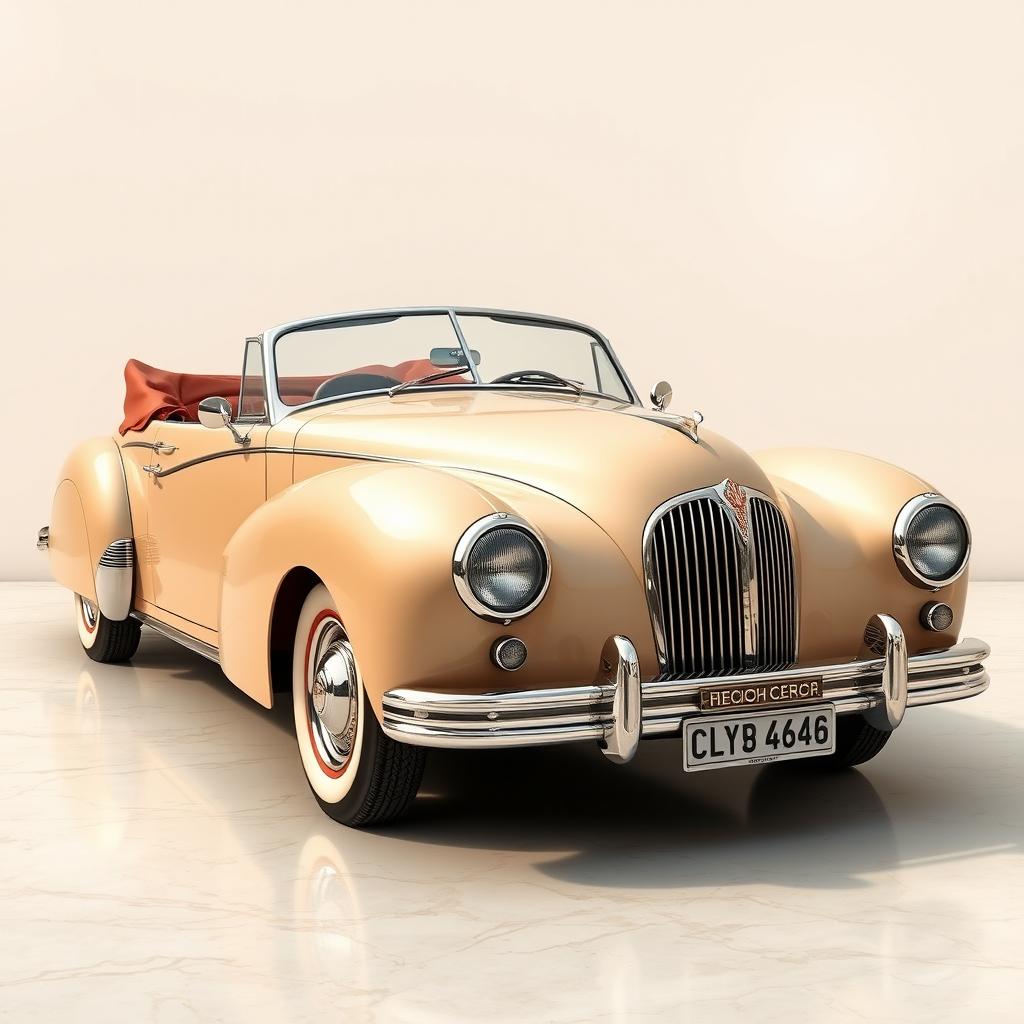 A retro convertible car with smooth, flowing lines, inspired by the aesthetics of Ancient Greece