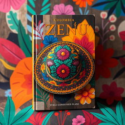 An eye-catching book cover design featuring beautifully painted designs of the traditional Zenú indigenous vueltiao hat from Colombia