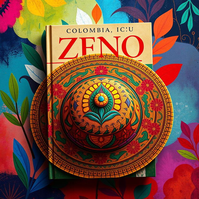 An eye-catching book cover design featuring beautifully painted designs of the traditional Zenú indigenous vueltiao hat from Colombia