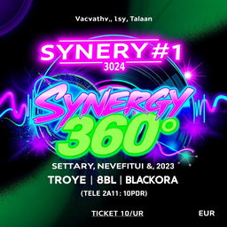 A visually striking poster for the event 'Synergy#1 360°' scheduled for Saturday, November 30th, 2024, at Paavli Kultuurivabrik, Paavli tn 7, Tallinn, Estonia