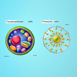 A detailed and visually engaging representation of eukaryotic and prokaryotic cells side by side