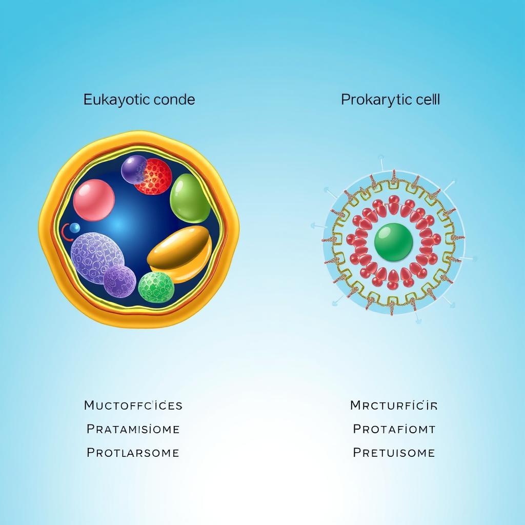 A detailed and visually engaging representation of eukaryotic and prokaryotic cells side by side