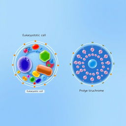 A detailed and visually engaging representation of eukaryotic and prokaryotic cells side by side