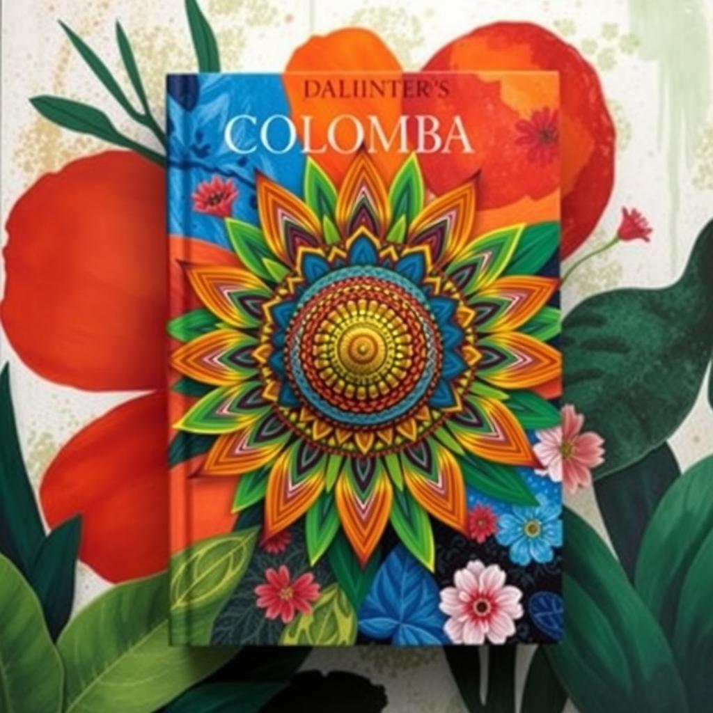 A vibrant book cover design featuring beautifully crafted painted designs of the traditional Zenú indigenous vueltiao hat from Colombia