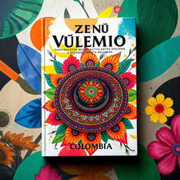 A vibrant book cover design featuring beautifully crafted painted designs of the traditional Zenú indigenous vueltiao hat from Colombia