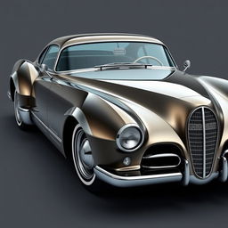 A retro coupe car with sharp, angular lines, designed in the style of Ancient Greece