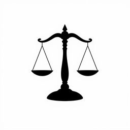A silhouette of a balance scale symbolizing justice, designed with elegant curves and a minimalist approach