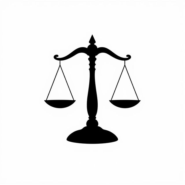 A silhouette of a balance scale symbolizing justice, designed with elegant curves and a minimalist approach