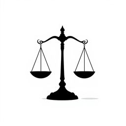 A silhouette of a balance scale symbolizing justice, designed with elegant curves and a minimalist approach