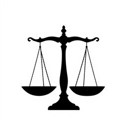 A silhouette of a balance scale symbolizing justice, designed with elegant curves and a minimalist approach