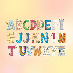 A beautifully illustrated, vibrant display of the Greek alphabet, featuring each letter in a unique and artistic style