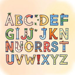 A beautifully illustrated, vibrant display of the Greek alphabet, featuring each letter in a unique and artistic style