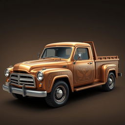 A retro pickup truck with sharp, angular lines, designed in the style of Ancient Greece