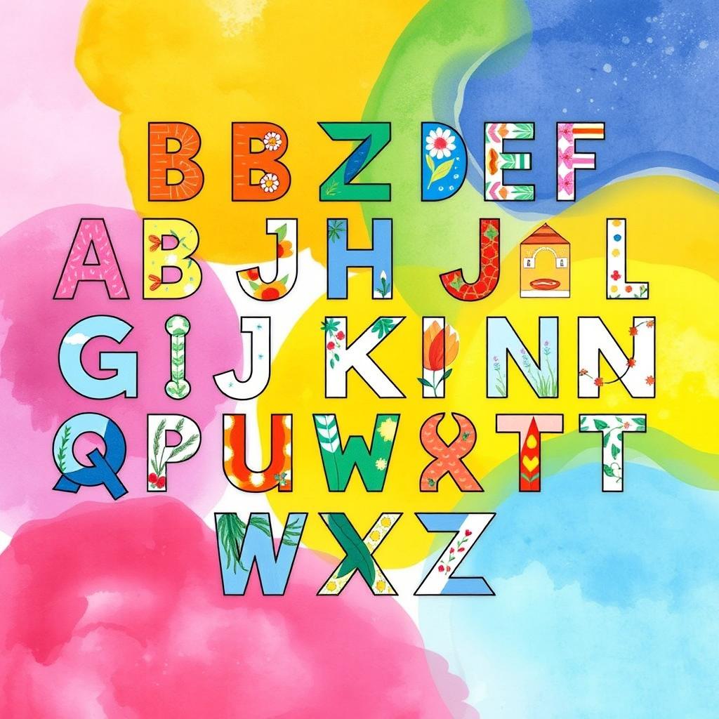 A vibrant and artistic representation of the Greek alphabet, featuring each letter beautifully illustrated with unique designs and colorful patterns