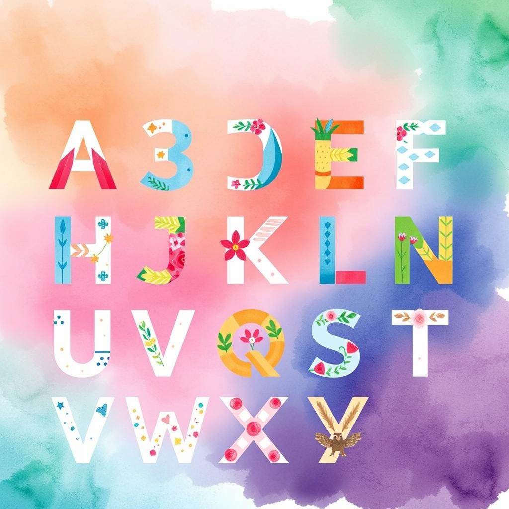 A vibrant and artistic representation of the Greek alphabet, featuring each letter beautifully illustrated with unique designs and colorful patterns