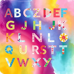 A vibrant and artistic representation of the Greek alphabet, featuring each letter beautifully illustrated with unique designs and colorful patterns