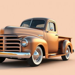 A retro pickup truck with smooth, flowing lines, designed in the style of Ancient Greece