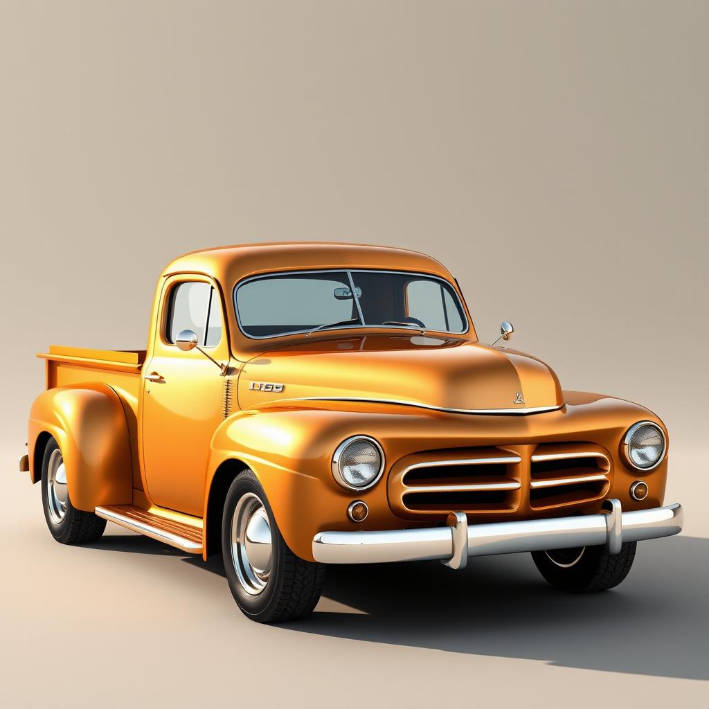 A retro pickup truck with smooth, flowing lines, designed in the style of Ancient Greece