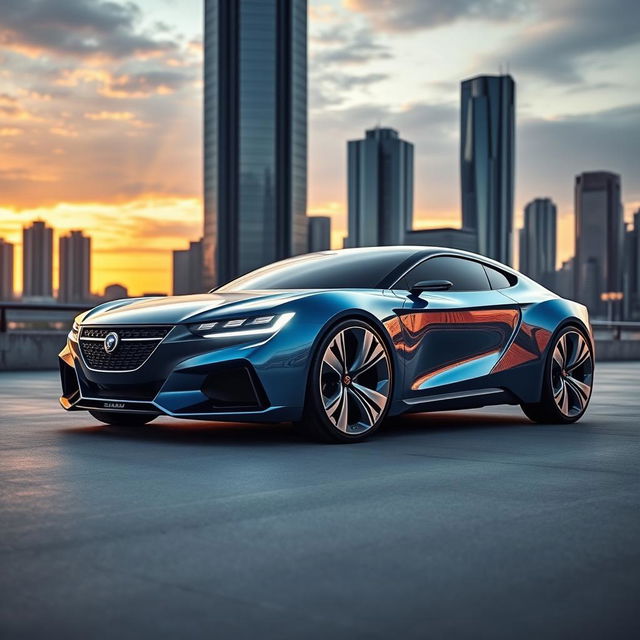 A futuristic and sleek modern SAAB concept car, designed with aerodynamic curves and a striking body design