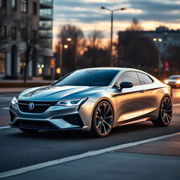 An advanced modern day SAAB concept car coupé, featuring a sleek, aerodynamic design with distinct curves and a sporty silhouette