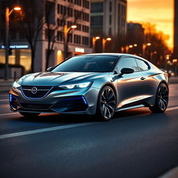 An advanced modern day SAAB concept car coupé, featuring a sleek, aerodynamic design with distinct curves and a sporty silhouette