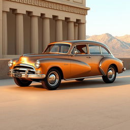 A retro crossover vehicle with smooth, flowing lines, designed in the style of Ancient Greece