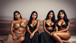 An intriguing scene featuring four South Asian women sitting together, presenting a striking and sensual image