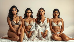 An intriguing scene featuring four South Asian women sitting together, presenting a striking and sensual image