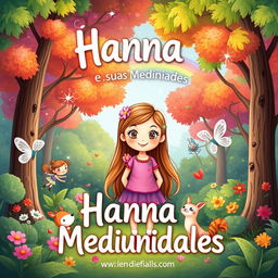 A whimsical and colorful e-book cover for a children's book titled 'Hanna e suas Mediunidades'