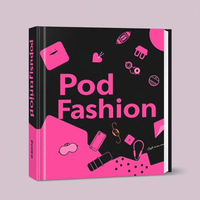 A stylish book cover for 'PodFashion' designed with a sleek black and pink color scheme