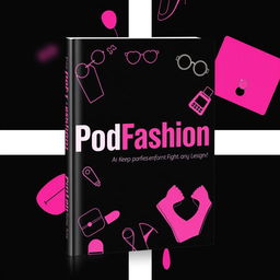 A stylish book cover for 'PodFashion' designed with a sleek black and pink color scheme