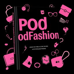 A stylish book cover for 'PodFashion' designed with a sleek black and pink color scheme