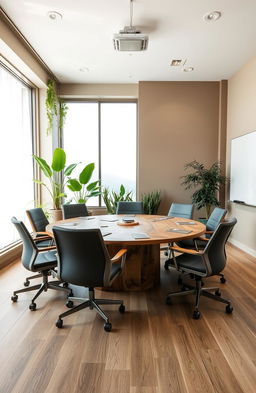 A modern sustainable meeting room designed with eco-friendly materials