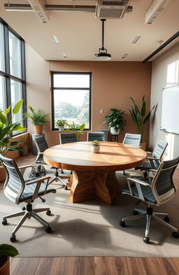 A modern sustainable meeting room designed with eco-friendly materials