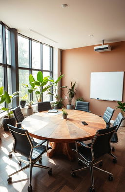 A modern sustainable meeting room designed with eco-friendly materials