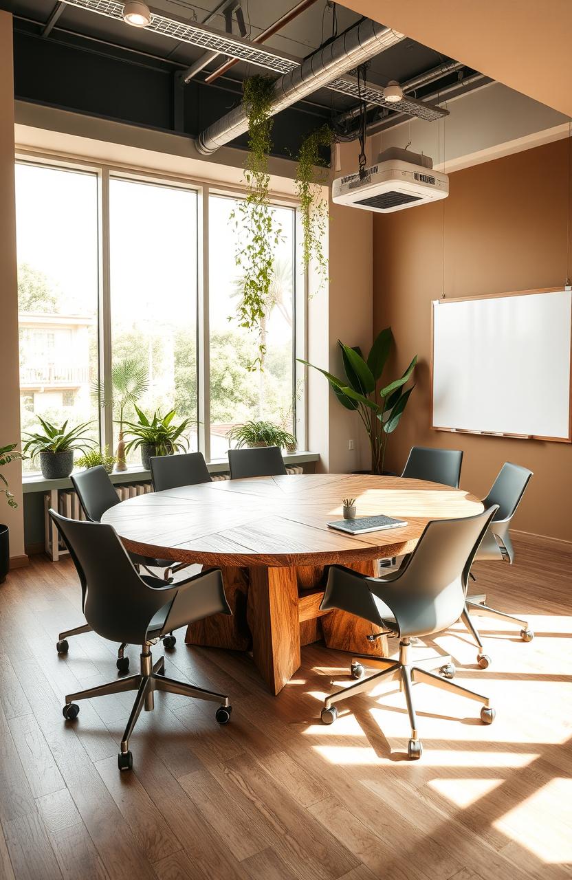 A modern sustainable meeting room designed with eco-friendly materials