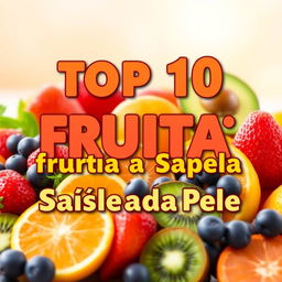 An engaging and informative YouTube thumbnail titled 'Top 10 Melhores Frutas para a Saúde da Pele' in bold, attractive lettering