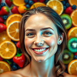 A vibrant and eye-catching thumbnail for YouTube featuring a woman showcasing her healthy skin, smiling radiantly