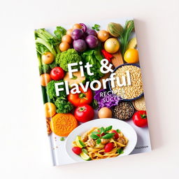 A vibrant and inviting book cover design for 'Fit & Flavorful: 50 Recipes for Weight Loss Success'