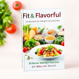 A vibrant and inviting book cover design for 'Fit & Flavorful: 50 Recipes for Weight Loss Success'