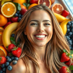 An eye-catching image featuring a woman with radiant skin, smiling joyfully