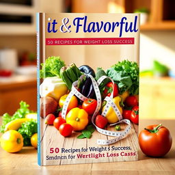 A vibrant and eye-catching book cover for "Fit & Flavorful: 50 Recipes for Weight Loss Success"