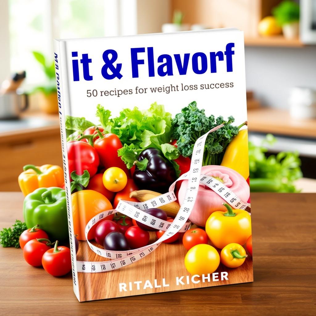 A vibrant and eye-catching book cover for "Fit & Flavorful: 50 Recipes for Weight Loss Success"