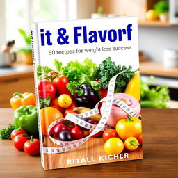 A vibrant and eye-catching book cover for "Fit & Flavorful: 50 Recipes for Weight Loss Success"