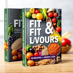 A stylish and appealing book cover design for a recipe book titled 'Fit & Flavorful: 50 Recipes for Weight Loss Success'